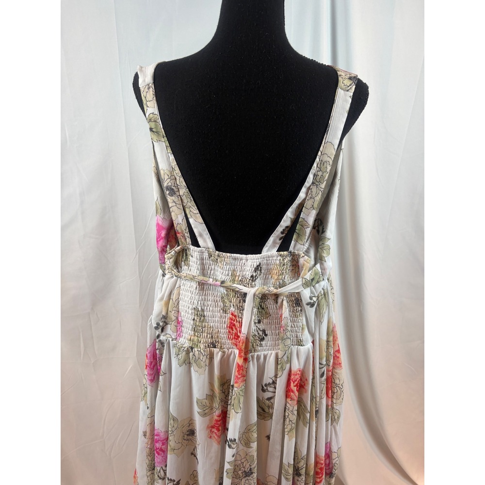 Chic Boho Floral Print Maxi Dress V Neck‎ Sleeveless Smocked Waist Tie Back - Picture 9 of 10